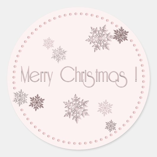 Ingebakken roze kerst snowflakes gekleurd ronde sticker (Voorkant)