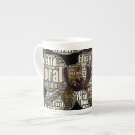 Ingebedde orchidee, bloesem, bloesem, typografie porselein kop