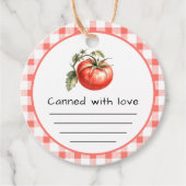 Ingeblikt met liefde tomaat met geruit patroon bedankjes labels (Voorkant)