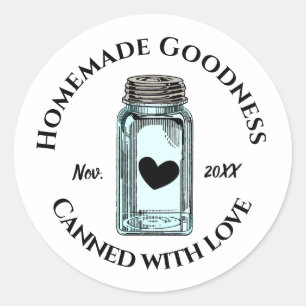 Ingeblikt met Love Homemade Goodness Mason Jar Dat Ronde Sticker