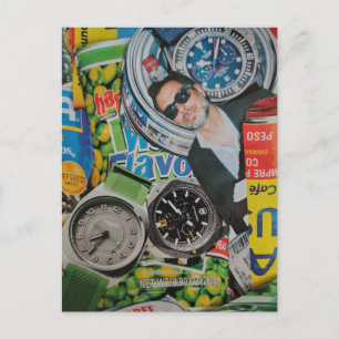 Ingeblikte Man en Horloges Collage Ansichtkaart Briefkaart