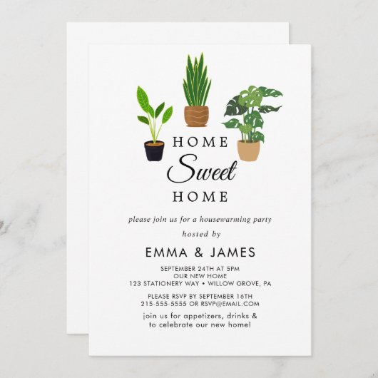 Ingeblikte Planten "Home Sweet Home" Housewarming Kaart (Voorkant / Achterkant)