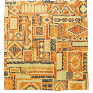Ingeborduurd naadloos patchwork-patroon. Bohemian Douchegordijn