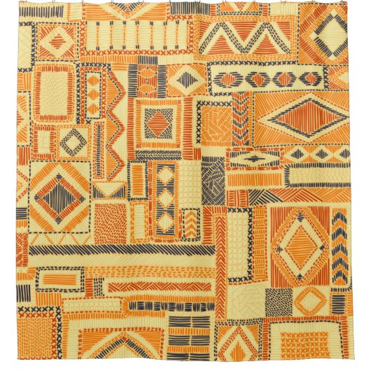 Ingeborduurd naadloos patchwork-patroon. Bohemian Douchegordijn (Voorkant)