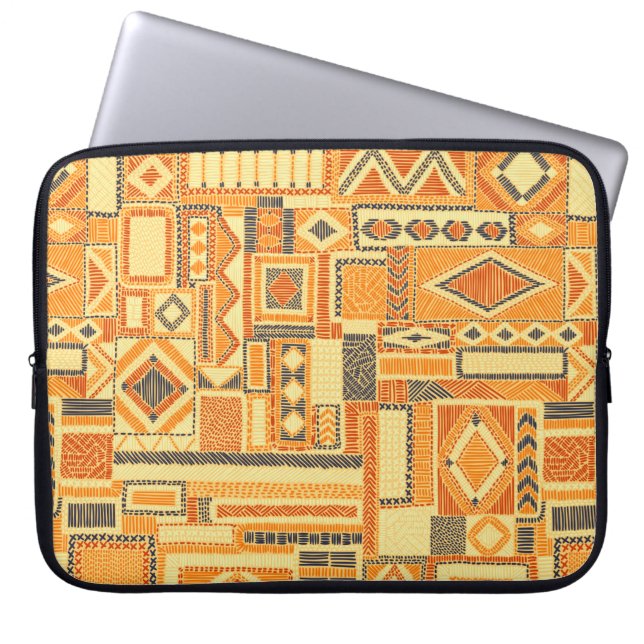 Ingeborduurd naadloos patchwork-patroon. Bohemian  Laptop Sleeve (Voorkant)