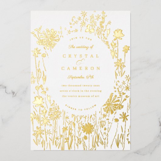 Ingeborduurde bloementeelt folie uitnodiging (Voorkant)