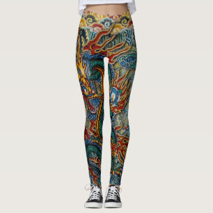 Ingeborduurde Fiery Chinese Dragon Leggings