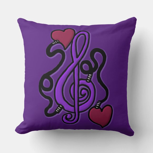 Ingebouwd op muziek Reversibele Paarse Note Pillow Kussen (Voorkant)
