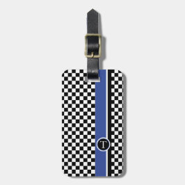 ingecheckt patroon met blauwe streep bagagelabel