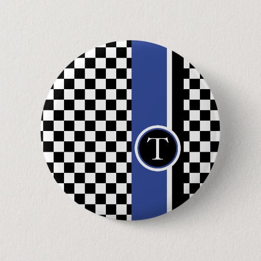 ingecheckt patroon met blauwe streep ronde button 5,7 cm (Voorkant)