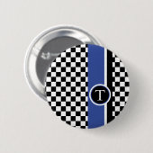 ingecheckt patroon met blauwe streep ronde button 5,7 cm (Voorkant /achterkant)