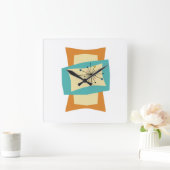 Ingedrukt rechthoekig Oranje Turquoise Cream Mid M Vierkante Klok (Huis)