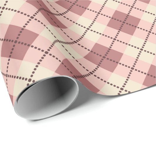 ingedrukte tartaankleurige klassieke beige bruine  cadeaupapier (Rol Hoek)