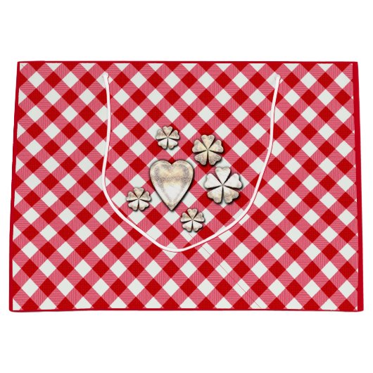 ingedrukte tartaanvaten klassieke rode witte textu groot cadeauzakje (Voorkant)