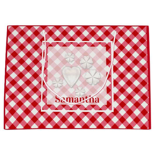 ingedrukte tartaanvaten klassieke rode witte textu groot cadeauzakje (Voorkant)