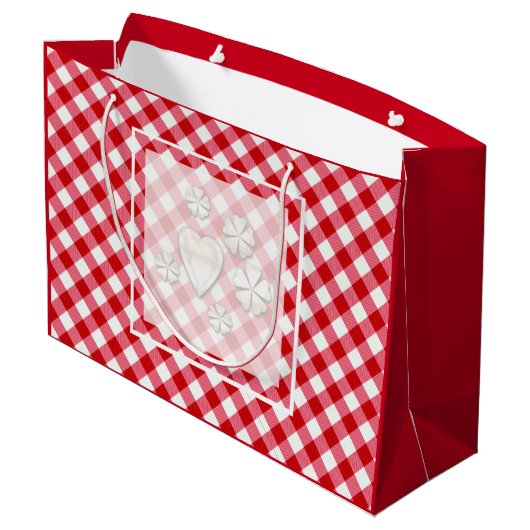 ingedrukte tartaanvaten klassieke rode witte textu groot cadeauzakje (Achterkant Gekanteld)