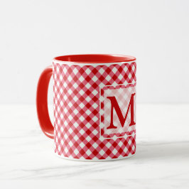 ingedrukte tartaanvaten klassieke rode witte textu mok