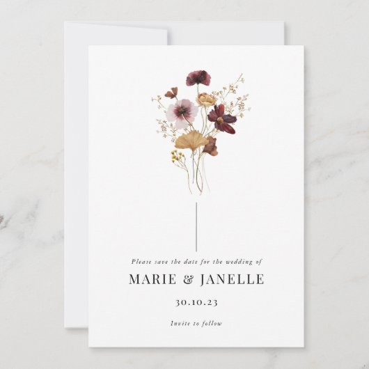 Ingedrukte Wildflower Save the Date Kaart (Voorkant)