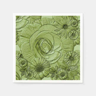 Ingegraveerde bloemen-groen-COCKTAIL NAPKINS Servetten