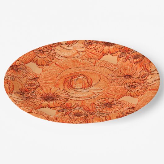 Ingegraveerde bloemen-Oranje-PAPER-BORDEN Papieren Bordje (Gekanteld)