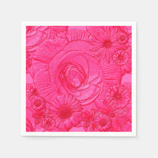 Ingegraveerde bloemen - warmroze - COCKTAIL NAPKIN Servet