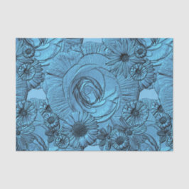 Ingegraveerde Flowers-Blue-Tissue Wrapping Tissuepapier