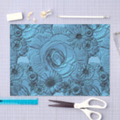 Ingegraveerde Flowers-Blue-Tissue Wrapping Tissuepapier (Craft)