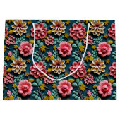 Ingegraveerde roze bloemen groot cadeauzakje (Voorkant)