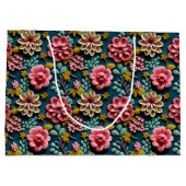Ingegraveerde roze bloemen groot cadeauzakje (Achterkant)