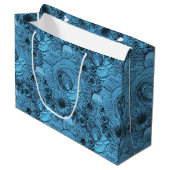 Ingegraven bloemen - Blauw-Groen-GIFT BAG L Large Cadeautasje (Voorkant Gekanteld)