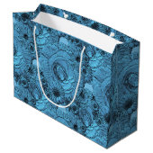Ingegraven bloemen - Blauw-Groen-GIFT BAG L Large Cadeautasje (Achterkant Gekanteld)