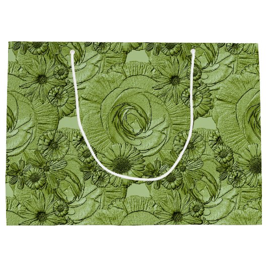 Ingegraven bloemen-Groen-GIFT BAG L Large Cadeautasje (Achterkant)