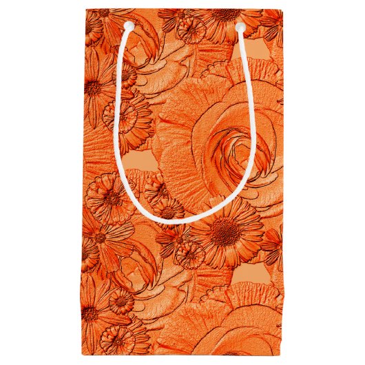 Ingegraven bloemen-Oranje-GIFT BAG S Klein Cadeauzakje (Voorkant)