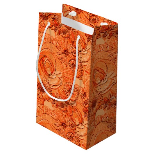 Ingegraven bloemen-Oranje-GIFT BAG S Klein Cadeauzakje (Achterkant Gekanteld)