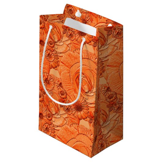 Ingegraven bloemen-Oranje-GIFT BAG S Klein Cadeauzakje (Voorkant Gekanteld)