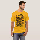 Ingegraven draak op Tangerine T-shirt (Voorkant volledig)