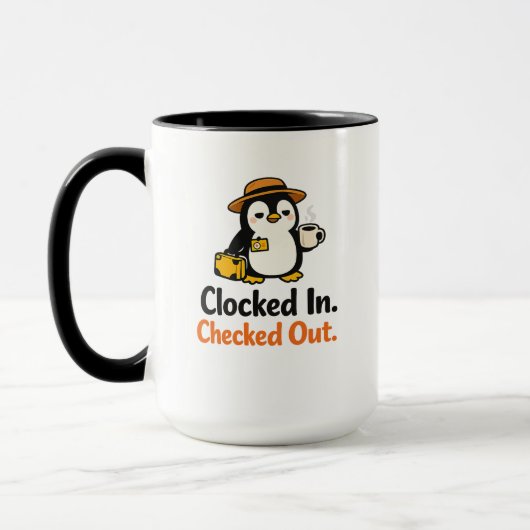 Ingeklokt Uitgecheckt Grappige Pinguïn Ontwerp Mok (Links)