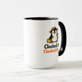 Ingeklokt Uitgecheckt Grappige Pinguïn Ontwerp Mok (Voorkant rechts)