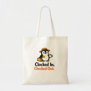 Ingeklokt Uitgecheckt Grappige Pinguïn Ontwerp Tote Bag