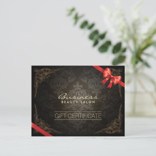  ingelijst Damask rood lint cadeaubon Briefkaart (Staand voorkant)