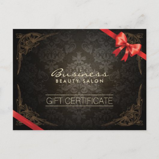  ingelijst Damask rood lint cadeaubon Briefkaart (Voorkant)