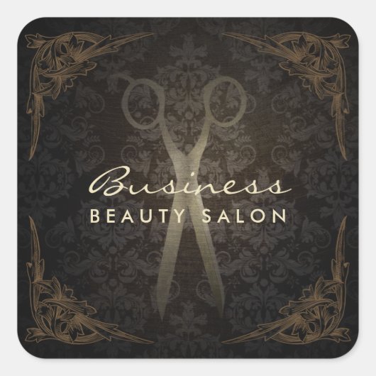 ingelijst damast haar salonschaar vierkante sticker (Voorkant)