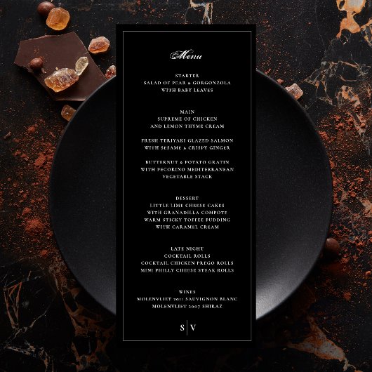 Ingelijst | Elegant Zwart Bruiloftsmonogram Menu