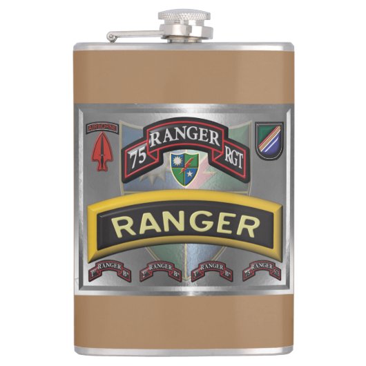 Ingelijst ontwerp van het 75e Ranger Regiment Heupfles (Voorkant)