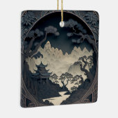 Ingelijste 3D Chinees Landschap Grijs Vierkant Orn Keramisch Ornament (Rechts)