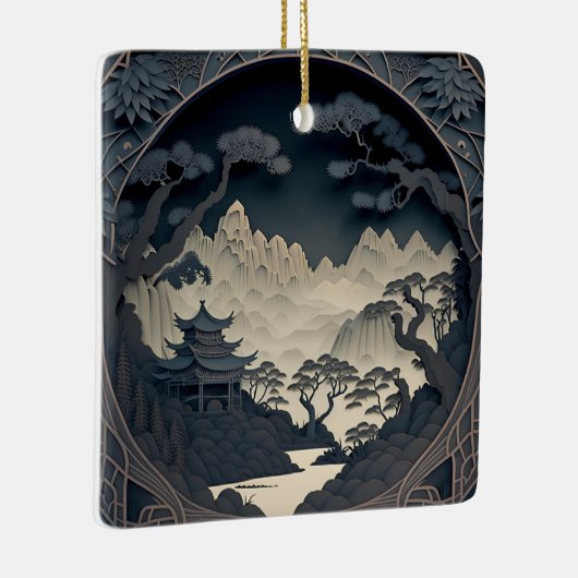 Ingelijste 3D Chinees Landschap Grijs Vierkant Orn Keramisch Ornament (Rechts)