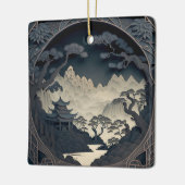 Ingelijste 3D Chinees Landschap Grijs Vierkant Orn Keramisch Ornament (Links)