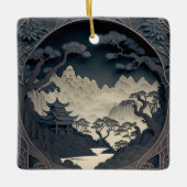 Ingelijste 3D Chinees Landschap Grijs Vierkant Orn Keramisch Ornament (Voorkant)