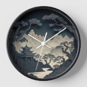 Ingelijste 3D Chinese Landschap Grijze Wandklok (Voorkant)