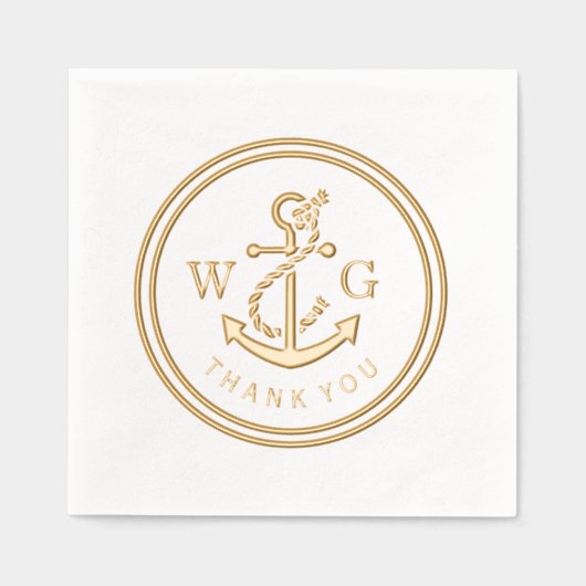 Ingelijste Anker met Monogram 2 Initiaal Bedankt Folie Servetten (Voorkant)